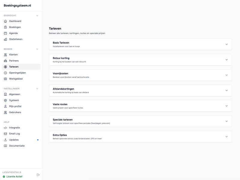 Prijsinstellingen dashboard